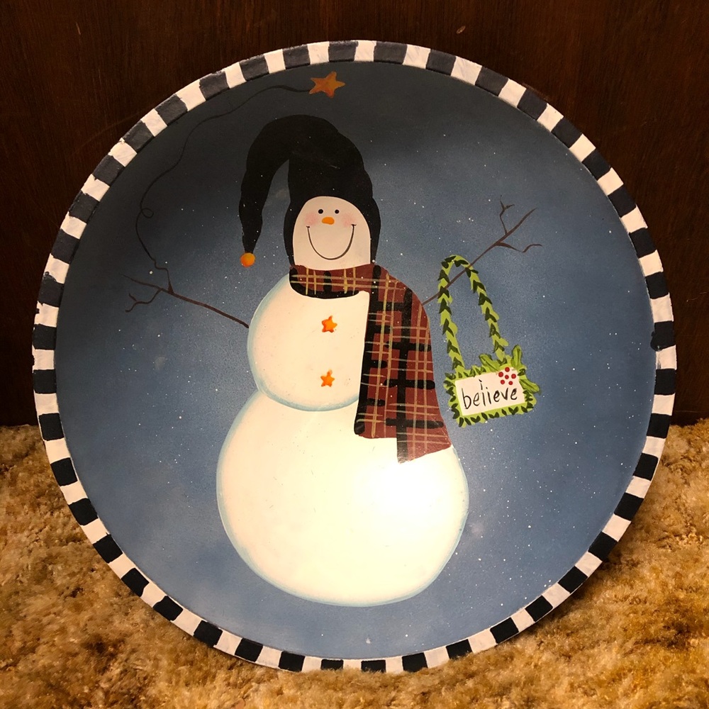 Adorable Christmas Snowman Wooden Bowl, NWT!!